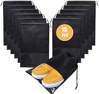 yuangaoshow 15 Pcs Large Travel Storage Shoe Bags, Waterproof Shoe Bag for Gym,Travel, Portable Shoe Pouch Organizer Non-Woven Fabric with Drawstring for Men and Women (Black - 15pcs Large)