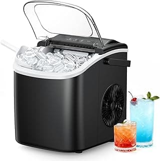 EUHOMY Ice Maker Countertop with Handle 9 Cubes in 6 Mins 12Kg/Day Self-Cleaning Portable Ice Machine with Ice Scoop & Basket & Clear View for Home/Kitchen/Party/Office/RV