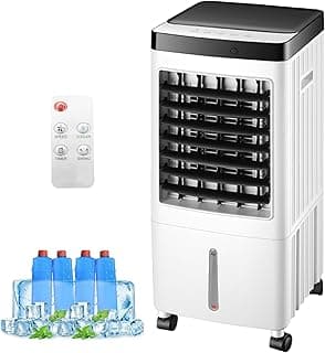 Evaporative Air Cooler, TDOO Cooling Fan with 3 Modes & 3 Speeds, Windowless Air Conditioner with 12-H Timer Remote Control,Portable ac Unit w/ 10L Water Tank, Fast Cooling for Room