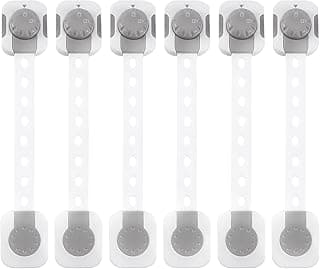 SKY-TOUCH Child Safety Strap Locks, Baby Safety Locks, Multi-Functional Adjustable Double Button Baby Anti-Clip Latch System for Drawers, Fridge, Closet Doors Etc, Easy Installation (Pack Of 6)