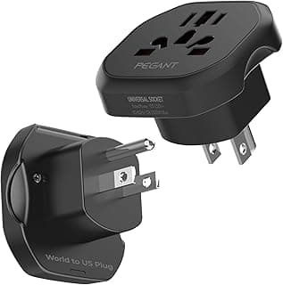 PEGANT PEGANT World to USA Plug Adapter 2500W 10A Travel Outlet, 3-Pin Type B Grounded with Safety Shutter, Accepts Type C G I L J E F N for Europe UK Japan Canada Australia Italy Switzerland (US)
