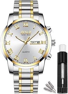 FOWAWU BOSCK Watches for Men,Analog Mens Watch 42mm Large Face Easy Read Stainless Steel Business Watch,Luminous Classic Luxury 30M Waterproof Mens Wrist Watches