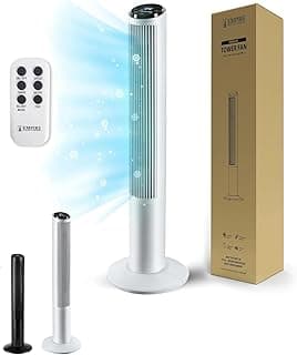 Empire 41 inch Tower Fan with LED Display, Remote Control Fan for Bedroom with Timer Function, 50W Cooling Fan with 3 Speeds, Perfect 75° Oscillating Fan for Home, Living Room & Office (White)