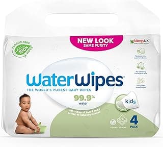 WaterWipes Plastic Free Textured Clean, Toddler & Baby Wipes, 240 Count (4 Packs), 99.9% Water Based Wet Wipes & Unscented for Sensitive Skin