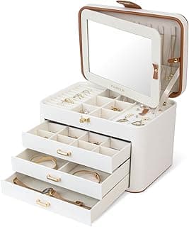 KAMIER KAMIER Jewelry Organizer Box,4-Layer Jewelry Box for Women with Lock and Mirror, Jewelry Storage Box for Earrings Bracelets Rings Necklaces.White