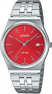 Casio MTP Series Analog Quartz (35mm) Cherry Red Sunray Dial/Stainless Steel Bracelet MTP-B145D-4A2VEF, Red, MTP-B145D-4A2VEF-AMZUK