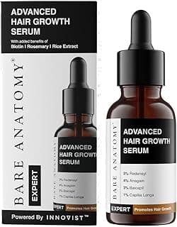 Bare Anatomy Advanced Hair Growth Serum| 3% Redensyl - 2x Better Results than Minoxidil | + 4% Anagain + 3% Baicapil | Rosemary, Biotin | Hair growth & Hair fall control serum for Women & Men | 30mL