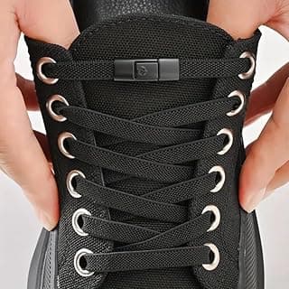 Flat Elastic No Tie Shoe Laces for Sneakers, Stretch Tieless Shoelaces for Adults, Flat Shoes Strings (1 Pair)-Black, Black, 39-Inch