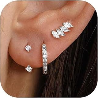 TONGLUO 4 Pairs Women's Earrings & Ear Piercing kit, Stud Earrings for Women Hypoallergenic Hoops, Tragus/Helix/Cartilage Jewelry suitable for Multiple Piercings