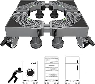 Washing Machine Base Mini Fridge Stand Universal Mobile Base Adjustable Washer Dryer Dolly Roller Telescopic Movable Pedestal with 4 Lockable Steel Wheels Double Tubes 8 Strong Feet for Refrigerator