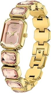 TERRIFI Luxury Women’s Crystal Bracelet Watch, Elegant Rectangular Minimalist Dial Diamond Bangle Band, Waterproof Fashion Dainty Ladies Quartz Watches, Ideal Gift for Her (Gold)