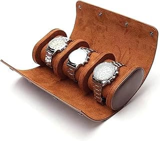 ELECDON Watch Roll Travel Case for Men and Women, 3 Watch Storage and PU Leather Organizer With Innovative Removable Pillows and Solid Dividers for Home, Travel and Display (Brown)