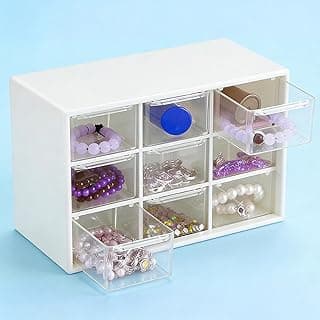 Desk Organizer Box with Nine Compartments Plastic Desktop Drawer Storage Box for Hardware, Beads, Cosmetics, Office, and Craft Storage, White