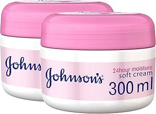 Johnson’s Soft Cream for Face and Body, 24H Moisture, Helps Reduce Tightness, Flakiness & Dullness, Non-Greasy, Mild Fragrance, for All Skin Types, 2 x 300ml, Pack of 2