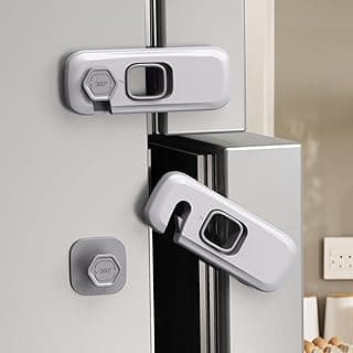 QYESWHSR 5 Pack Child Proof Refrigerator Lock, Fridge Locks for Kids with Sticky Adhesive Pads, Child Safety Locks for Doors, RV Refrigerator, Oven Lock Child Safety Baby Cabinet Locks - Grey Updated
