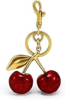 FASTFAIRY Glitter Cherry Bag Charm with Key Ring and Clip – Sparkling Resin & Metal Accessory for Purses and Bags