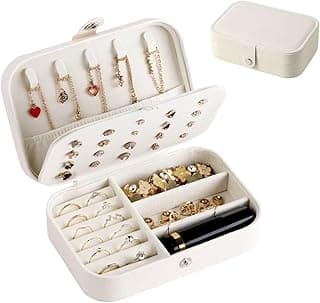 Portable Jewelry Box for Women Girls, Double Layer Display Storage Organizer, Earrings Ring Necklace Leather Travel Jewelry Case