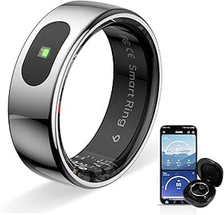 Smart Ring for Men & Women - Electronic Tasbih, Heart Rate/Sleep Monitoring, 5ATM Waterproof, Touch Control,Long Battery Live, No Subscription, iOS/Android(Silver, #12)