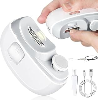 Electric Baby Nail Clippers,2-in-1 Emeralune Electric Polishing Automatic Nail Clippers Pro with Light Trimmer Nail Cutter Manicure for Baby Elderly Care Tool,Elecctric Nail Trimmer With Lanyard-White
