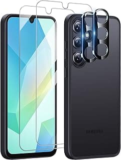 T Tersely [5 in 1] 2 Pack Tempered Glass Screen Protector for Samsung Galaxy A16, 2 Pack Lens Protector, with Translucent Frosted Skin-Feel Case, Shockproof, Case-Friendly, 9H Hardness (Black)