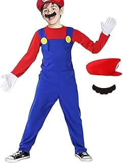 Nnewvante Super Brother Costume -Mario Costume Cosplay Jumpsuit with Accessory...