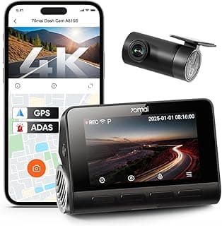 70mai A810S-2 Dash Cam 4K Front and 1080P Rear, STARVIS 2 Sensor, HDR Night Vision, Supercapacitor, ADAS & GPS, Loop Recording, G-Sensor, Optional 24H Parking Mode