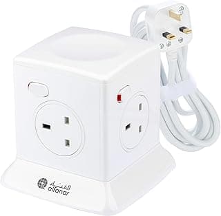 Alfanar Burj 4 Sockets, 1.5mm 2.5 Meters Cables, 13A Fused Plug With Overload protection Button- White