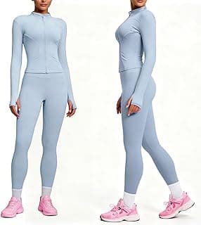 Women's 2 Piece Yoga Set: Buttery Soft Long Sleeve Zip-Up Top & High Waist Leggings, for Home Workout & Outdoor Running