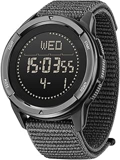Excefore Tactical Watches for Men, Military Sport Watches with Carbon Fiber Case, Lightweight Waterproof Watch for Women & Men, Digital Fitness Watches with Compass, Step Counter, Metronome, 5ATM, Black