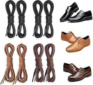 Paporich Oxford Waxed Dress Shoe Laces,Fomal Cotton Shoe Lace for Dress Boots,Round Shoe Strings for Leather Shoes,Replacement Strings for Business Oxford Shoes, Boots,80cm,4 Pairs
