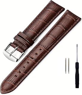 Genuine Leather Watch Band, Alligator Grain Embossed First Layer Calfskin, Stainless Steel Buckle (Silver/Gold/Rose Gold/Black/Brown), 12 14 16 18 20 22 24mm