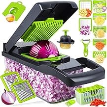 15 in 1 Multifunctional Food Slicer and Chopper with Container, Kitchen Vegetable Cutter & Onion Dicer Includes 8 Blades for Salad, Carrot, Garlic (Black)