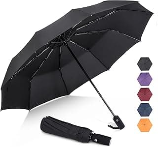 ZOMAKE ZOMAKE Travel Umbrella for Rain, Windproof Auto Open Umbrellas, Compact Folding Portable for Men Women Seniors Reinforced Frame Quick Dry (10 Ribs) (Black)