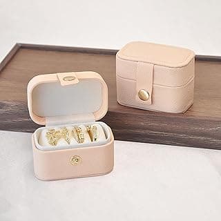1 Pack Mini Portable Leather Travel Jewelry Box,Compact Ring, Earring Organizer Case for Women,Small Jewelry Storage,Travel-Friendly Gift for Accessories(Pink)