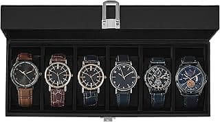 SONGMICS SONGMICS Watch Box, 6-Slot Watch Case Organizer with Large Glass Lid, Removable Pillows, Christmas Gift, Black Synthetic Leather, Black Lining UJWB06B01