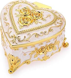 YelaJoy YelaJoy Vintage Heart Shape Metal Jewelry Box with Rose Pattern - Trinket Organizer Storage Case for Rings Earrings Necklaces, Decorative Gift for Women