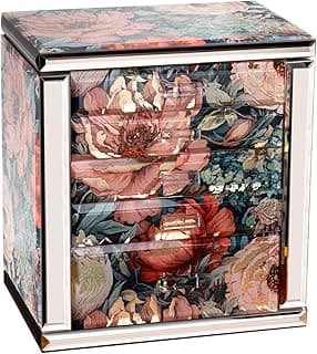 Homruilink Homruilink High End Glass Jewelry Box, 5 Layer Jewelry Organizer for Women, Side Doors & Mirror, Velvet-Lined Storage for Rings & Necklaces, Gift(Peony)