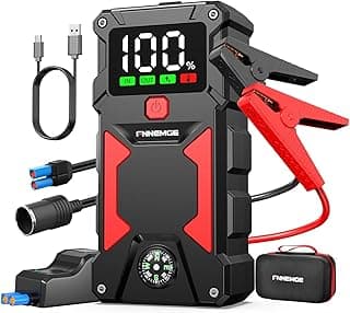 FNNEMGE Car Jump Starter, 6000A Peak 12V Jump Starter Battery Pack(Up to All Gas, 10.0L Diesel Engine),with USB Charge Output Port,LED Light,HD Large Screen,12V EC-5 Output.