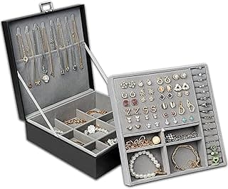 HOOKOR Jewelry Box, Jewelry Boxes for Women & Men with PU Leather, 2 Layer Large Jewelry Organizer Storage Case with Lock, for Necklace Bracelets Earrings Rings, Jewelry Organizer Box Ideal Gift, Black