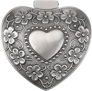 Vintage Jewelry Box, Heart Shape Metal Carved Flower Antique Necklace Earring Storage Organizer, with Soft Lining for Wedding Valentine Day Gift