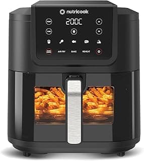 Nutricook Air Fryer Slim XL, 7.6L Extra-Large Basket, Space-Saving Slim Design, Air Fry, Bake, Reheat, with 5 Presets, Clear Window & Internal Light, AFS200, Black, 1700 Watts, 2 Year Warranty