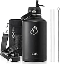 BUZIO Stainless Steel Water Bottle 64oz (Cold for 48 Hrs/Hot for 24 Hrs) 1900ML Insulated Cup with Straw Lid Large Metal Jug BPA Free Double Wall Leakproof Travel Mug/Flask for Sports Hiking, Camping