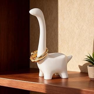 1pcs Fashion Dinosaur Shaped Ring Stand Showcases Necklace Ring Earring Holder Organizer Home Decor Ornaments,8.2 * 4.3cm (White)