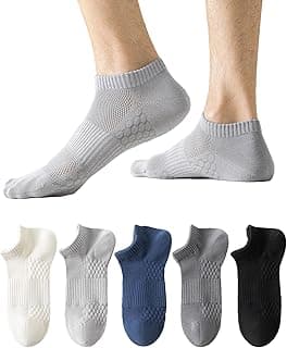 infino Men's Ankle Socks 5-Pack - Summer Mesh Breathable Socks with 7A Antibacterial Technology, Moisture Wicking, Anti-Slip Massage Sole