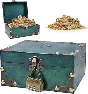 Bukela Bukela Treasure Chest Box Wooden Vintage Jewelry Boxes with Lock Children s Storage Jewellery Box Pirate Treasure Chest Boxes for Home Decoration Jewellery Storage Gifts