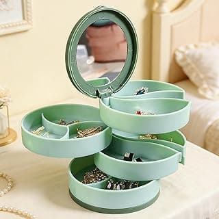 Rotating Jewelry Box with Mirror, 4-Layer Jewelry Organizer, Spinning Storage Box for Rings Earrings and Necklaces, Gift for Women, Green