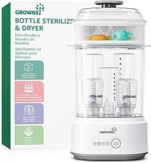 Grownsy Baby Bottle Sterilizer and Dryer, Compact Baby Bottle Sterilizer, Electric Steam Bottle Sanitizer for Baby Bottles, Pacifiers, Pump Parts