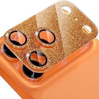 Bling Camera Lens Protector for iPhone 17 Pro Max 6.9 Inch 9H Tempered Glass Aluminum Alloy Glitter Orange Anti-Scratch Anti-Fingerprint