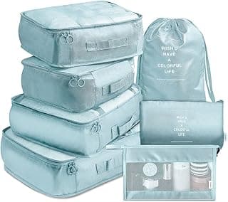 VAGREEZ Packing Cubes 7 Pcs Travel Luggage Packing Organizers Set with Toiletry Bag (Pale blue), One Size