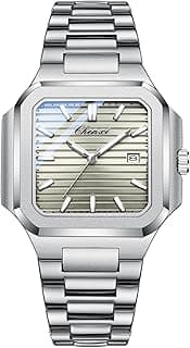 BESTKANG Men's Classic Square Watch - Silver Stainless Steel Analog Quartz Dress Watch with Luminous Hands, Date Calendar, 30M Water Resistant for Business Casual
